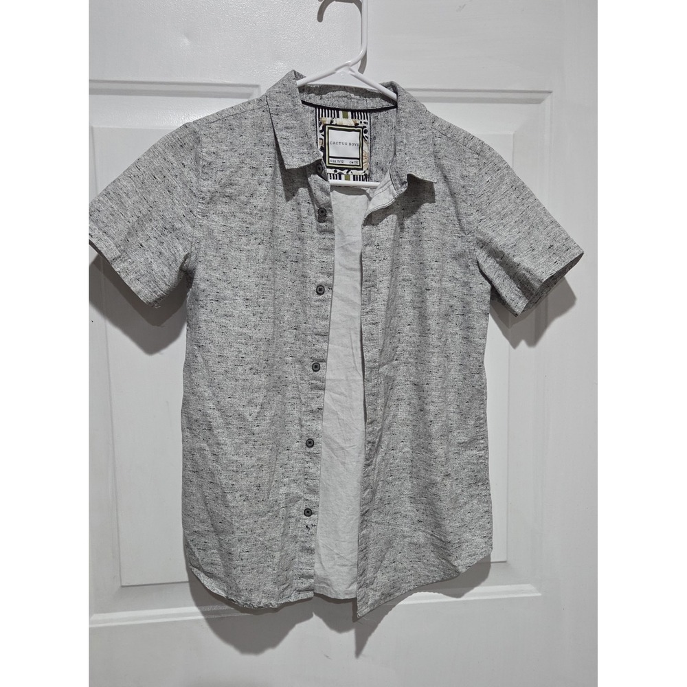 Cactus Boys Short Sleeve Black & White Speckled Button Up Shirt Youth 11/12